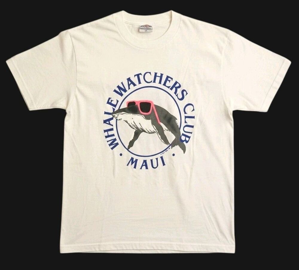 Vintage Whale Watchers Club Maui Shirt Size L White Super Cru Hawaii 80s 1985